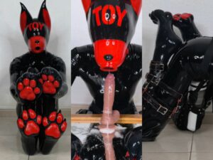 Silicone toy throats dildo & gets milked with autostroker