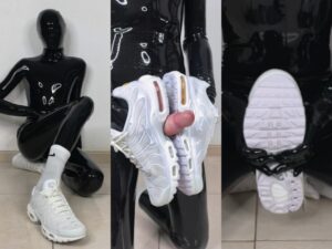 Rubber twink fucks Nike Air Max TN & frots BBC dildo